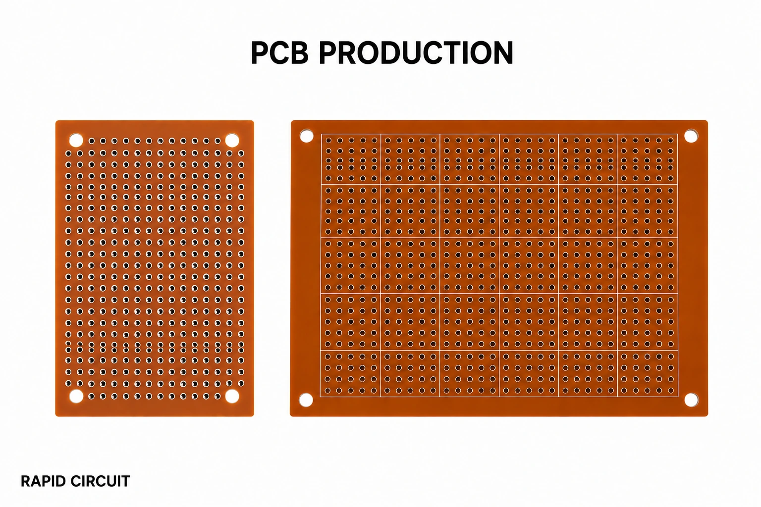 FR-1 PCB production with copper circuit traces and precision-drilled mounting holes.
