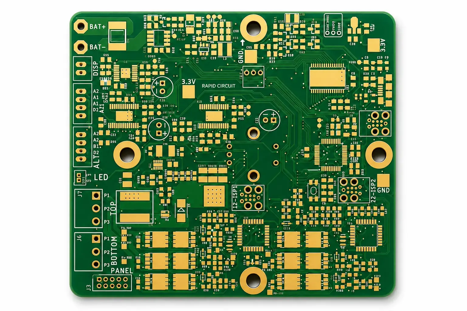 PCB assembly with electronic components and circuit connections