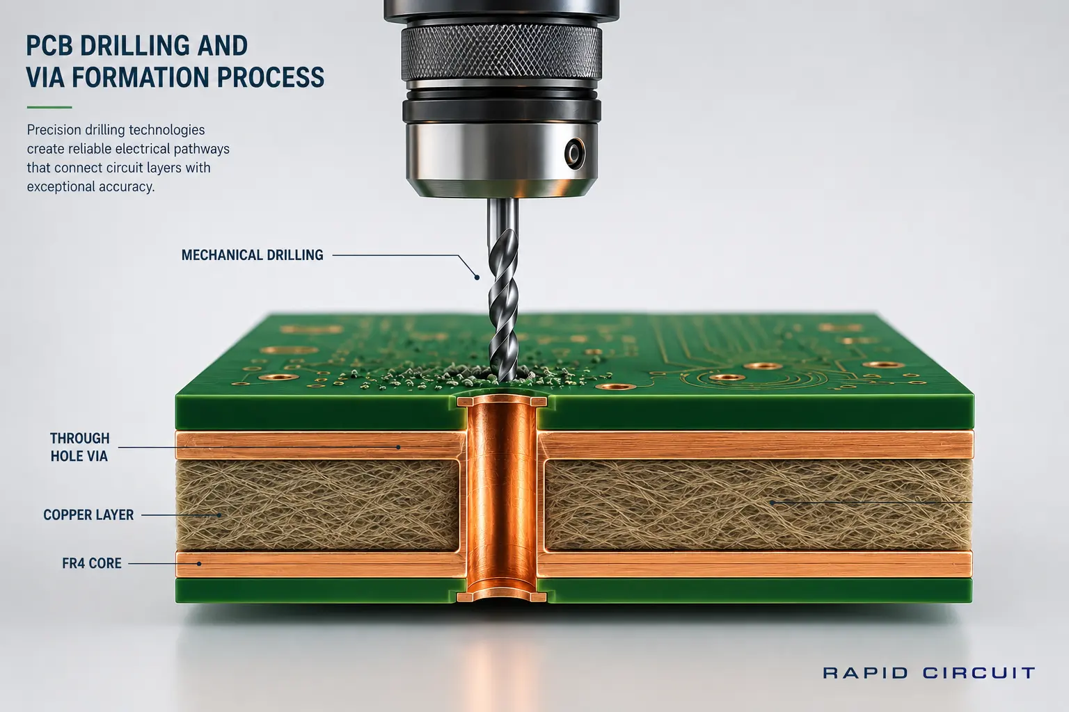 PCB drilling and via formation process