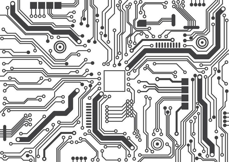 PCB circuit trace layout with electronic connection paths